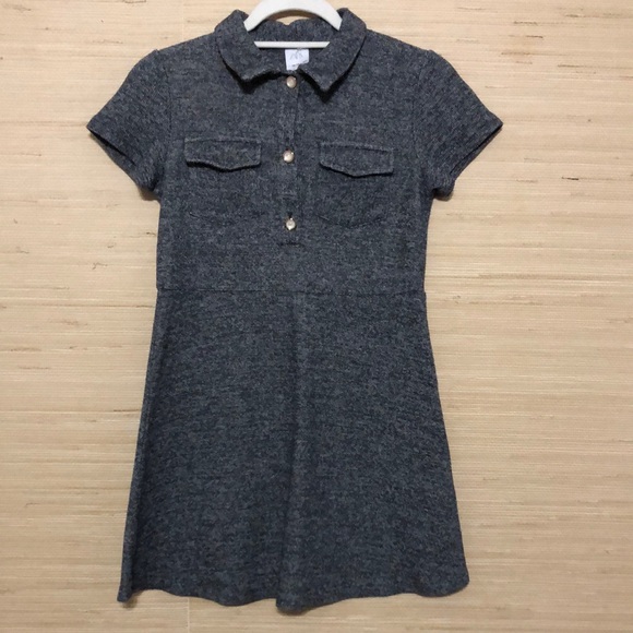 Zara Girl Blue Gray Weaved Knit Lapel Collar Short Sleeve Pearl Button Dress 13 - Picture 1 of 12